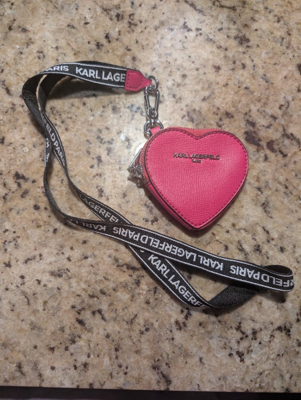 Karl Lagerfeld Paris Money Holder Coin Pouch Lanyard Pink Heart